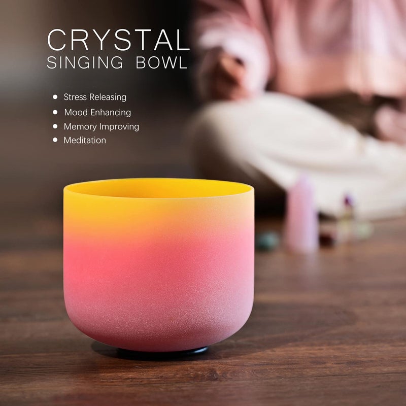 CVNC 440HZ 8 Inch Rainbow Colored E Note Solar Plexus Chakra Frosted Quartz Crystal Singing Bowl for Sound Healing and Meditation - Image 3